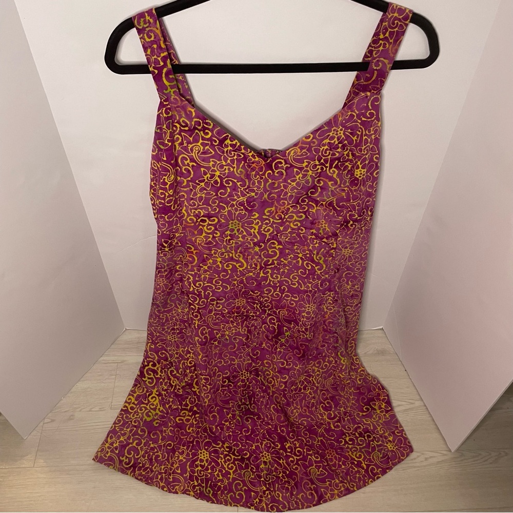 Women’s VNTG Sleeveless V-Neck Printed Sundress Fuchsia & Yellow XXL 100% Rayon